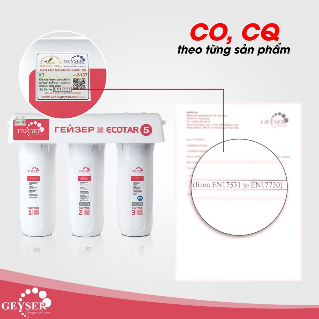 Xác minh máy lọc nước Geyser Ecotar 5 chính hãng