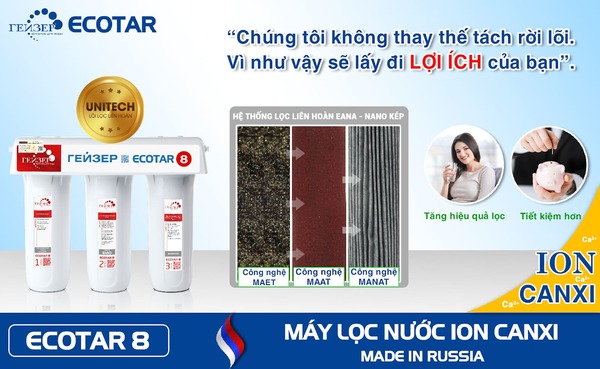 Hệ thống lõi lọc liên hoàn UniTech của máy Nano Ecotar 8