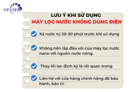 lưu ý khi dùng máy lọc nước không dùng điện