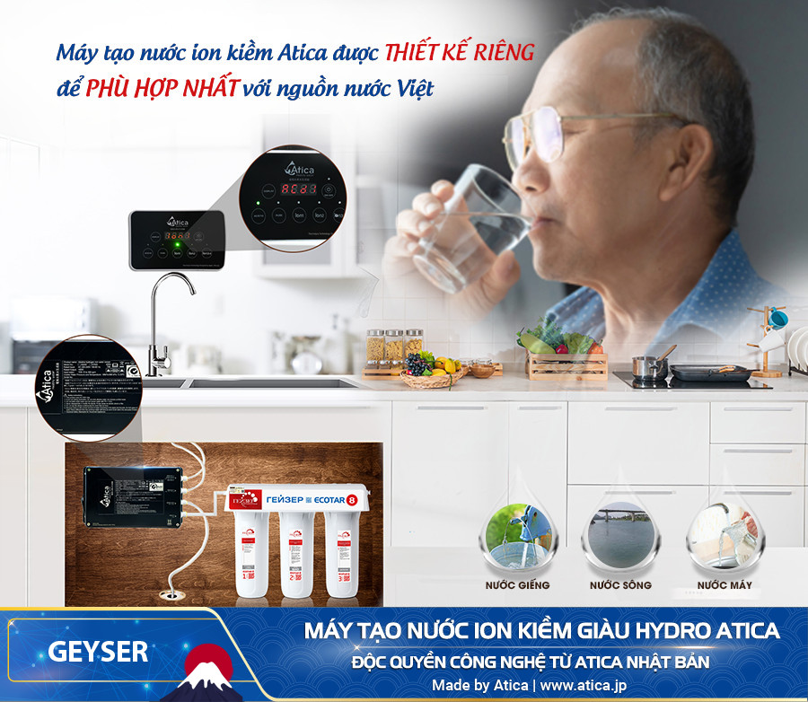 Geyser Atica i3000 - máy lọc nước Alkaline nội địa phù hợp với tài chính người Việt