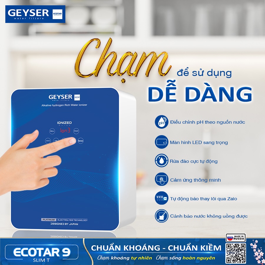 Chế độ chạm tiện lợi, dễ dàng sử dụng của Geyser Ecotar 9 Slim T