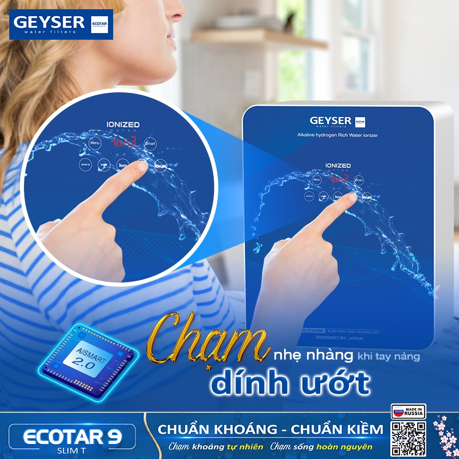 Công nghệ Aismart 2.0 của Geyser Ecotar 9 Slim T giúp cảm ứng nhạy mượt 