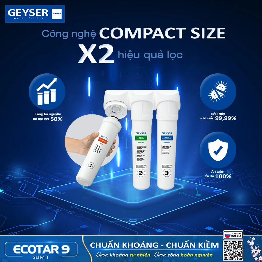 Công nghệ Compact Size giúp nhân đôi hiệu quả lọc của Geyser Ecotar 9 Slim T