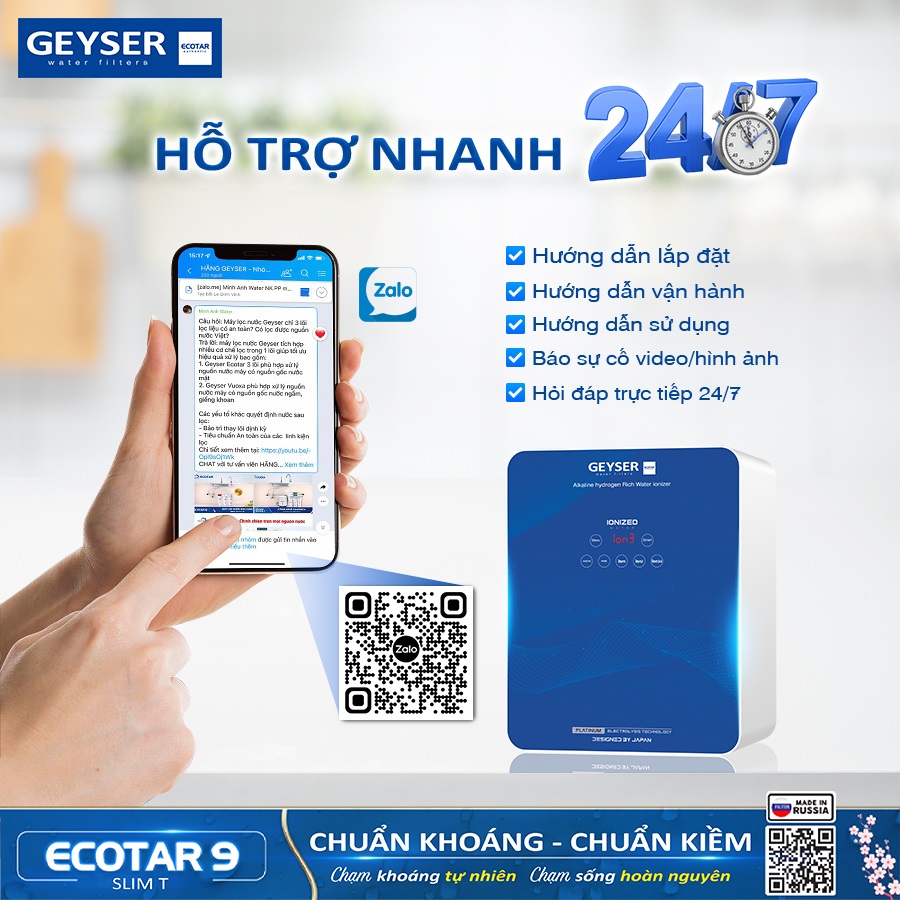 Chế độ hỗ trợ 24/7 qua Zalo OA của Geyser Việt Nam