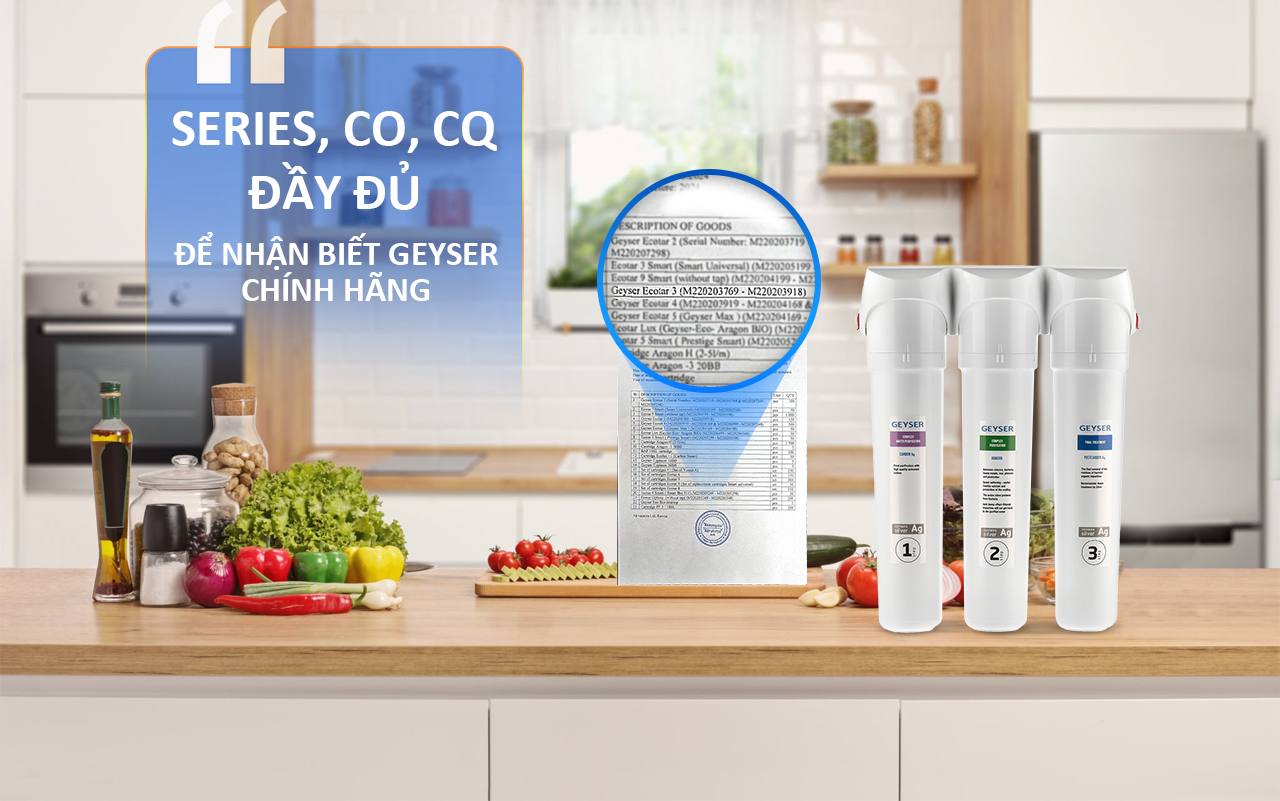 Geyser Ecotar 3 Smart có đầy đủ Series và các giấy chứng nhận CO, CQ