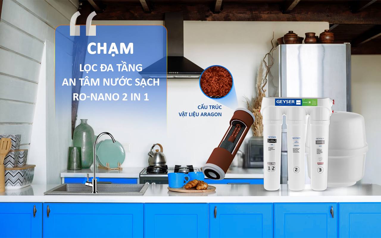 Công nghệ lọc RO Nano 2 in 1 ở Geyser Ecotar 5 Smart