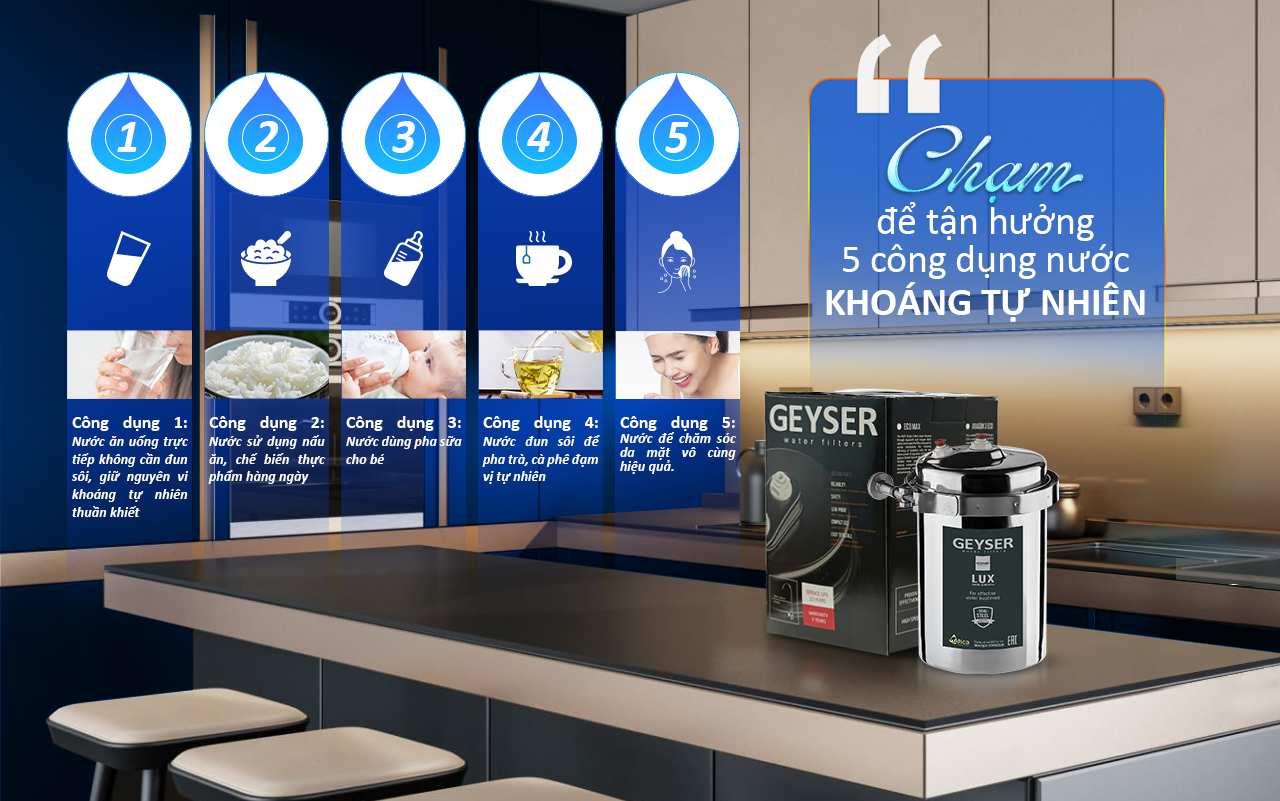 5 công dụng nước khoáng tự nhiên từ Geyser Ecotar 5 Smart