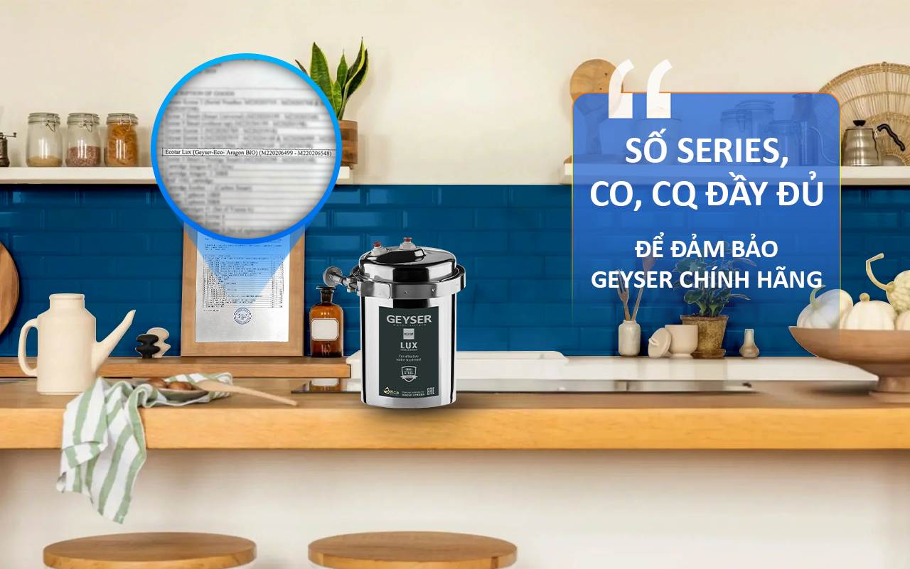 Geyser Ecotar Lux có đầy đủ chứng nhận CO/CQ