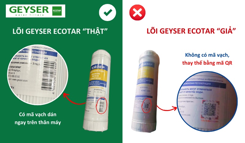 Lõi Geyser Ecotar giả không có mã vạch